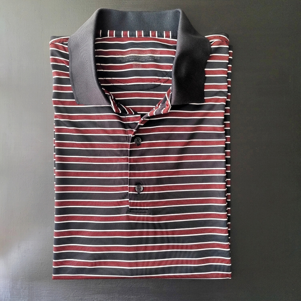 Greg Norman | Striped Black and Red Men's Golf ⛳ Shirt